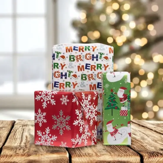 JAM Paper Frosted Holiday Christmas Foil Gift Wrap Set {5}