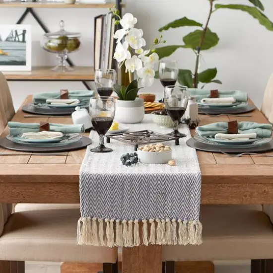 DII&reg; 72" Chevron Handloom Table Runner Stone Blue {6}