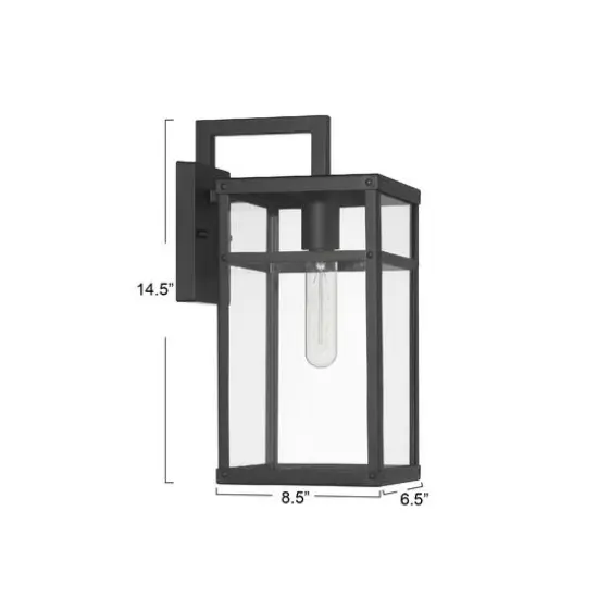 Hello Honey&reg; Blake Black Modern Metal & Clear Glass Paneled Wall Mounted Outdoor Light {10}