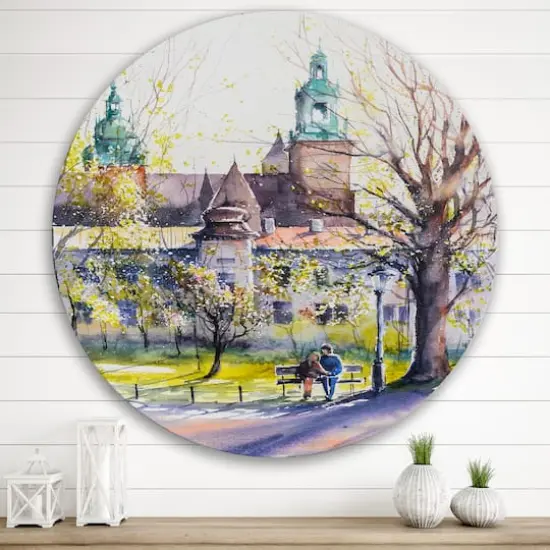 Designart - Castel Through The Trees of The Park - Country Metal Circle Wall Art {1}
