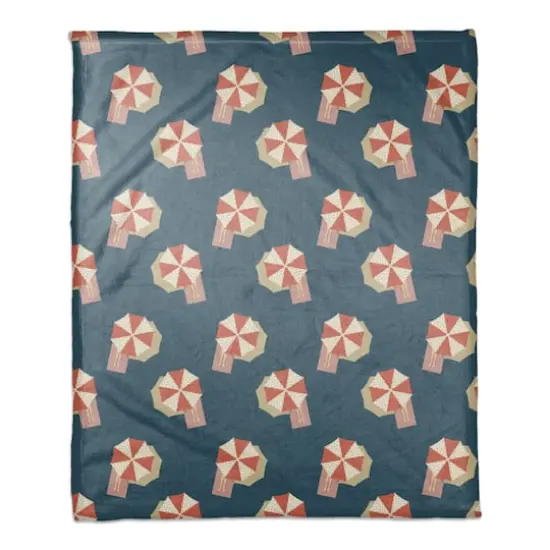 Umbrella Pattern Coral Fleece Blanket Navy/Red {1}