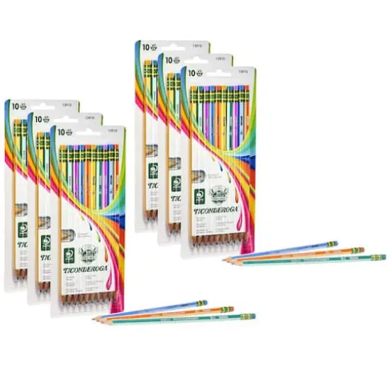 Ticonderoga&reg; #2 Soft Neon Stripes Pre-Sharpened Pencils, 6 Packs of 10 {1}