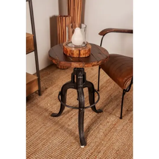 29" Brown Iron & Wood Industrial Stool {8}