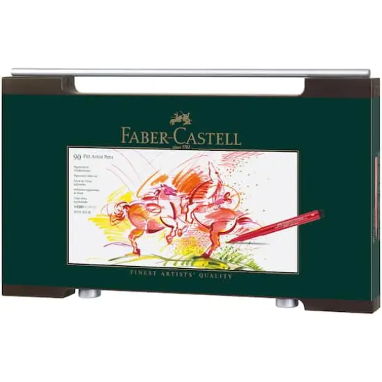 Faber-Castell 90 Color Pitt Artist Brush Pen Set with Wooden Case {1}
