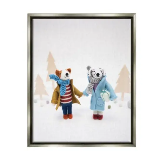 Stupell Industries Winter Holiday Gifts Dog Couple Framed Floater Canvas Wall Art Gray {1}