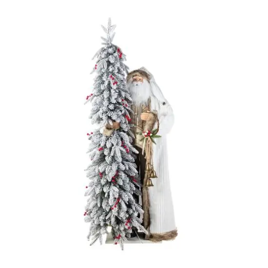 Glitzhome® 4FT Oversized Christmas Woodland Santa with 5FT Lighted Flocked Artificial Christmas Tree {8}