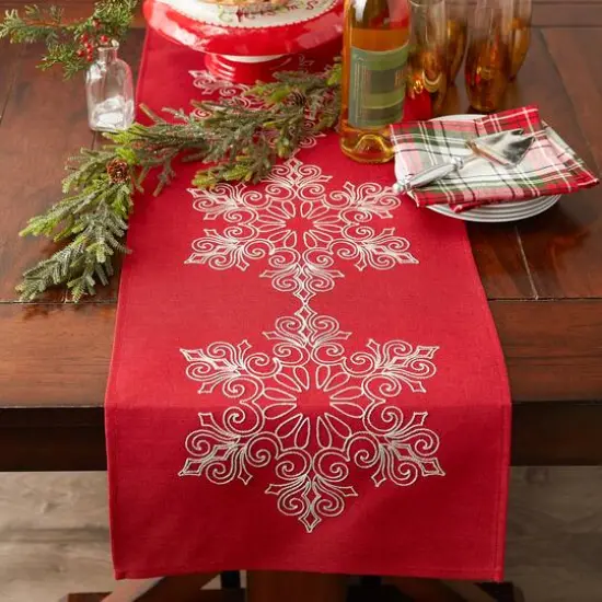 DII&reg; 70" Sparkle Snowflakes Embroidered Table Runner {7}