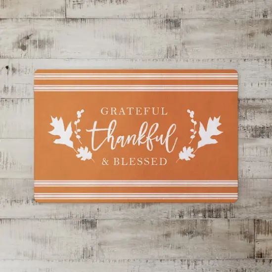 Grateful Thankful Blessed Stripes Floor Mat {3}