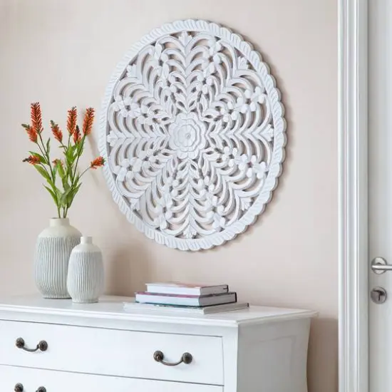 Habitat Lottie White Round Wood Wall Medallion {3}