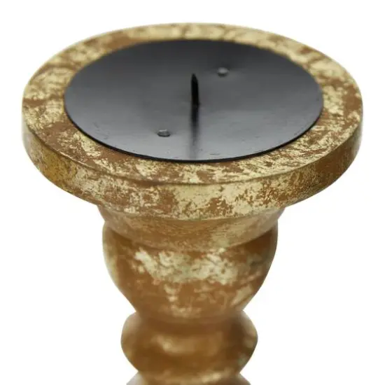 Gold Mango Wood Traditional Candle Holder Set {5}