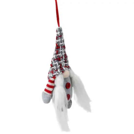6" Gray & Red Plaid Santa's Helper Gnome Hat Knit Ornament {4}