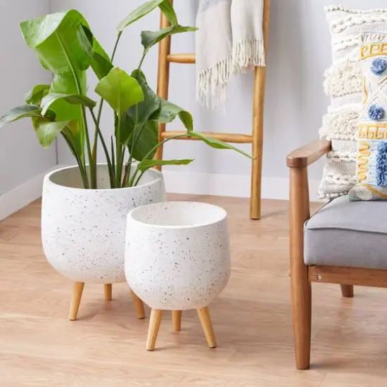 Set of 2 White MgO Contemporary Planter 17", 15" {8}