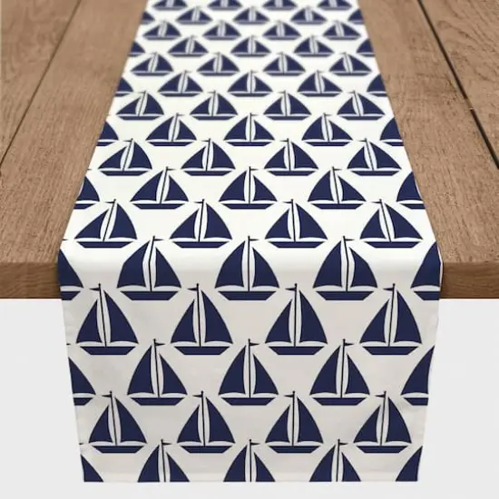 Sailboats Indoor/Outdoor Table Runner Navy on White {4}