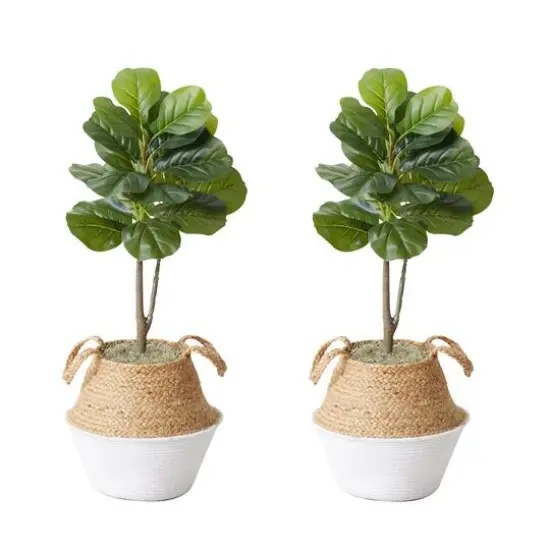 3ft. Artificial Fiddle Leaf Fig Tree With Handmade Cotton & Jute Woven Planter Set DIY Kit Gray {2}
