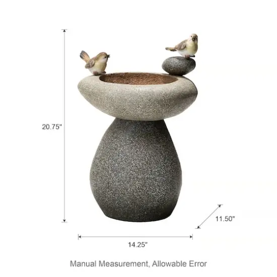 Glitzhome&reg; 20.75" Zen-Style Faux Stone Texture Outdoor Birdbath Fountain with LED Light {9}