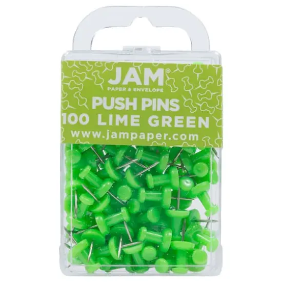 JAM Paper Colorful Standard Push Pins, 100ct. Lime Green {1}