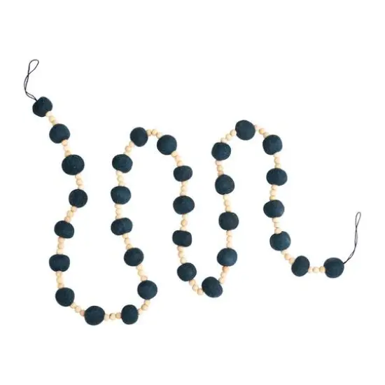 Hello Honey&reg; 6ft. Blue Wool Felt Balls & Natural Wood Beads Garland {4}