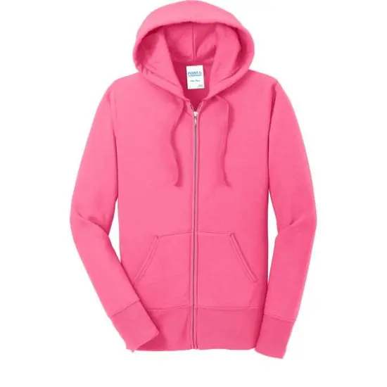 Port & Company&reg; Ladies Core Fleece Full-Zip Hooded Sweatshirt Neon Pink {1}