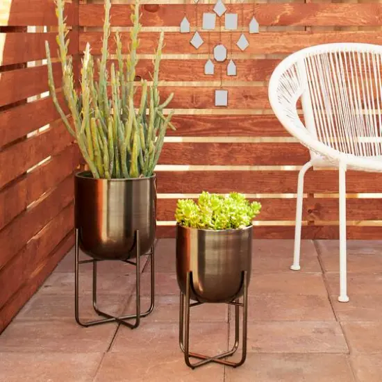 Metal Contemporary Stand Planter Set Black {7}