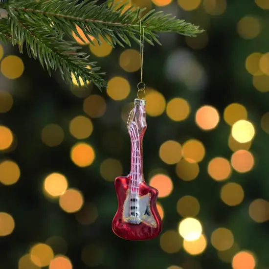 Red & Silver Bass Guitar Glass Ornament {7}