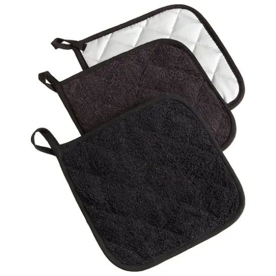 DII&reg; Terry Cloth Potholders, 3ct. Black {1}