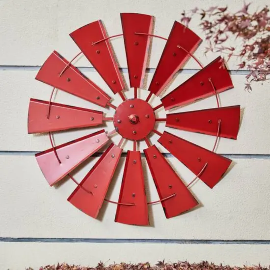 Glitzhome&reg; 28.5" Red Metal Wind Spinner Wall D&eacute;cor {6}
