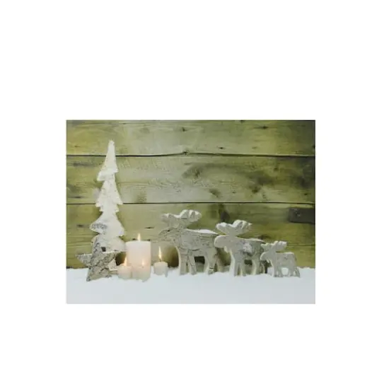LED Lighted Flickering Candles And Winter Wooden Moose Canvas Wall Art {1}