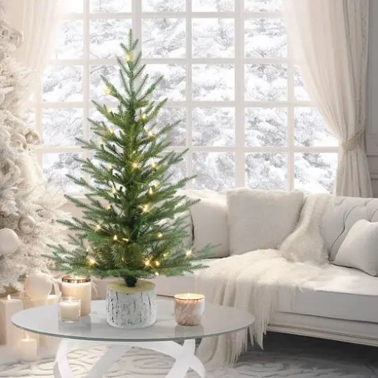 3ft. Pre-Lit Arctic Fir Artificial Potted Christmas Tree, Warm White LED Lights {4}