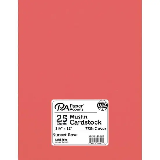 PA Paper™ Accents 8.5" x 11" 73lb. Textured Muslin Cardstock, 25 sheets Sunset Rose {1}