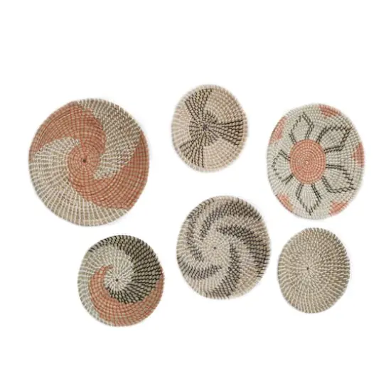 Set of 6 Brown Seagrass Eclectic Wall Decor, 14" x 14" x 3" {3}