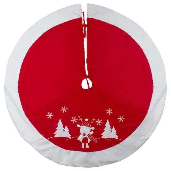 46" Red & White Reindeer Embroidered Christmas Tree Skirt {5}