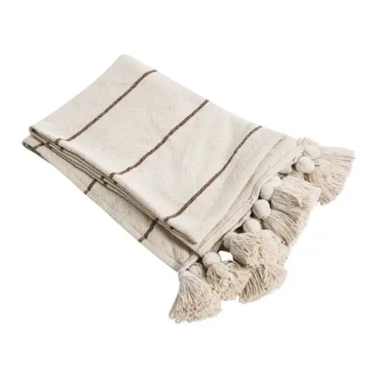 Hello Honey&reg; Striped Cotton Throw Blanket with Tassels Cream/Brown {7}