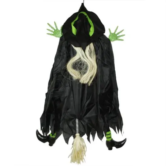 4.5ft. Black & Green Flying & Crashing Wicked Witch Hanging Halloween Decoration {1}