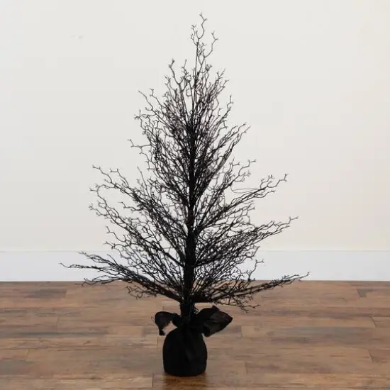 4ft. Pre-Lit LED Halloween Black Twig Artificial Fall Tree in Burlap Planter {13}