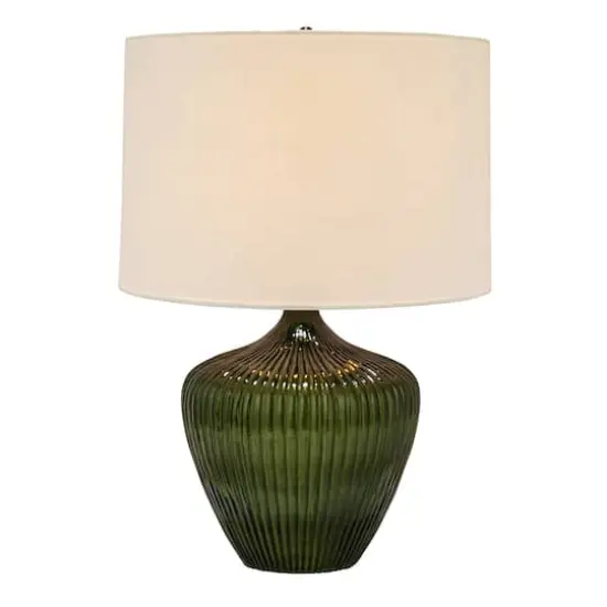 Hello Honey&reg; 2ft. Green Glass Table Lamp with White Drum Shade {6}