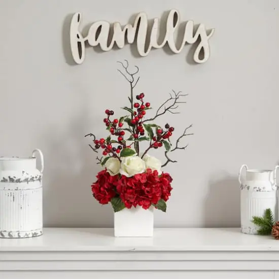 24" Potted Hydrangea, Rose & Berry Arrangement {4}