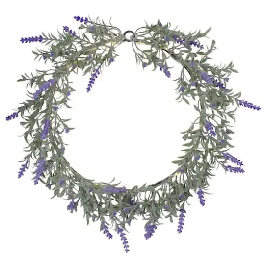 16" White LED Lighted Lavender Artificial Spring Wreath {1}