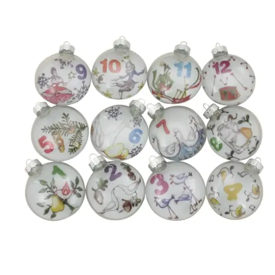 12ct. 3" Clear Twelve Days of Christmas Glass Disc Ornaments {3}
