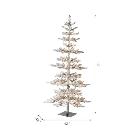 7ft. Pre-Lit Deluxe Flocked Pine Artificial Christmas Tree, Warm White LED Lights {7}