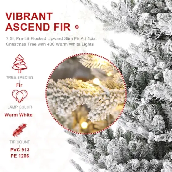 Glitzhome&reg; 7.5ft Pre-Lit Flocked Upward Slim Fir Artificial Christmas Tree, Warm White LED Lights {8}