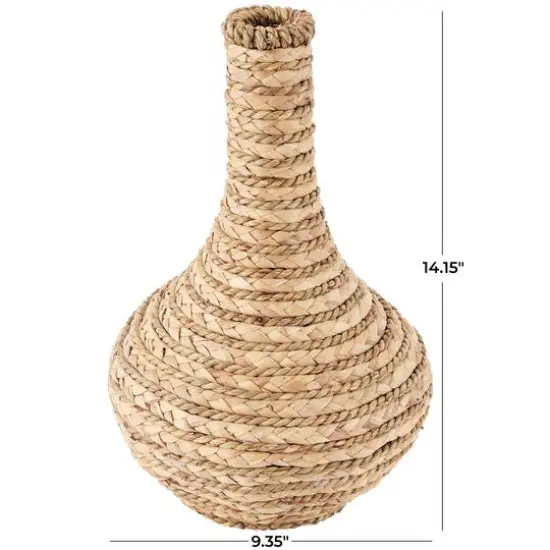 14" Brown Seagrass Handmade Braided Vase {4}