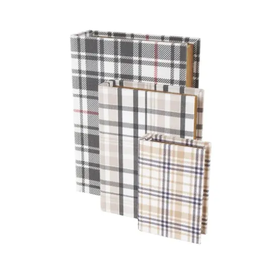 Multicolor Plaid Faux Book Storage Decorative Box Set {4}