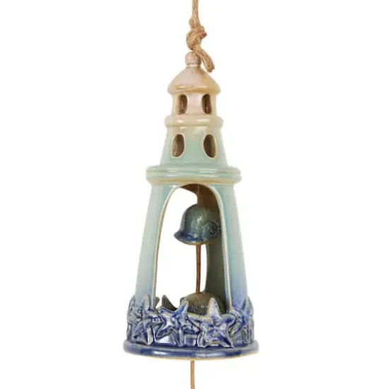 23" Blue Ceramic Light House Ombre Windchime with Shell & Starfish Accents {3}