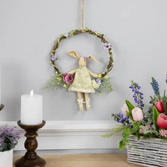 10" Girl Bunny Artificial Floral Easter Wreath {4}