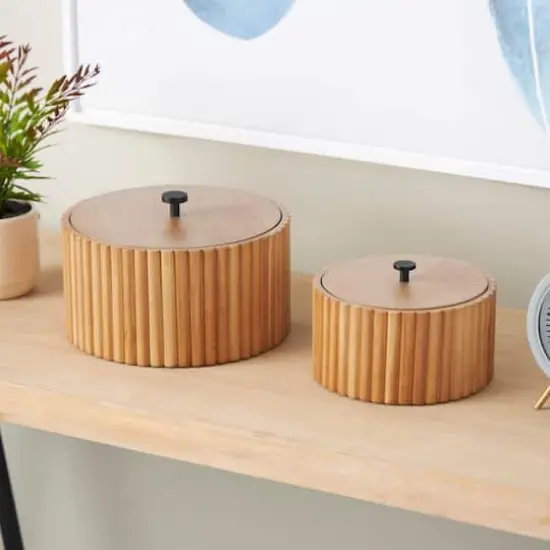 Brown Round Handmade Slatted Box Set {3}