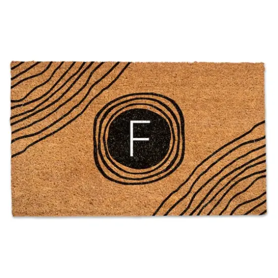 Black Monogram Circle Natural Coir Doormat F {1}