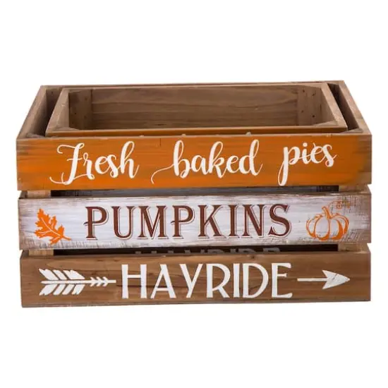 Glitzhome&reg; Wooden Pumpkin Crate Set {1}