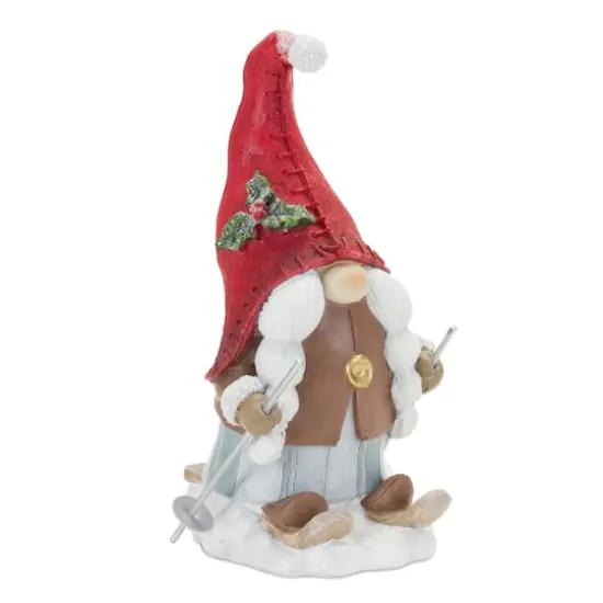 7" Winter Gnome on Skis Figurine Set {3}