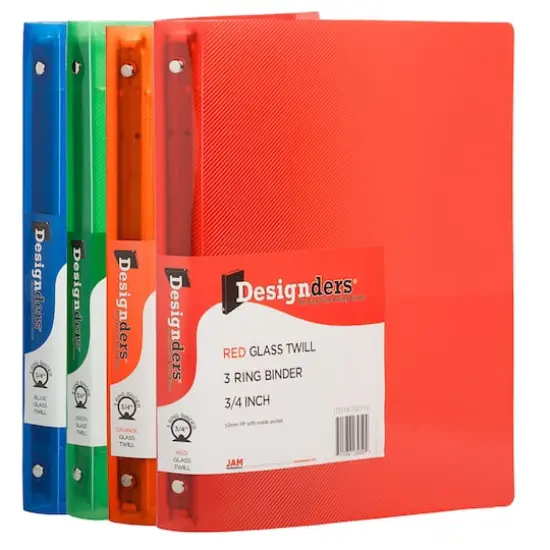 JAM Paper 0.75" Mixed Colors Glass Twill Plastic 3-Ring Binders, 4ct. {1}