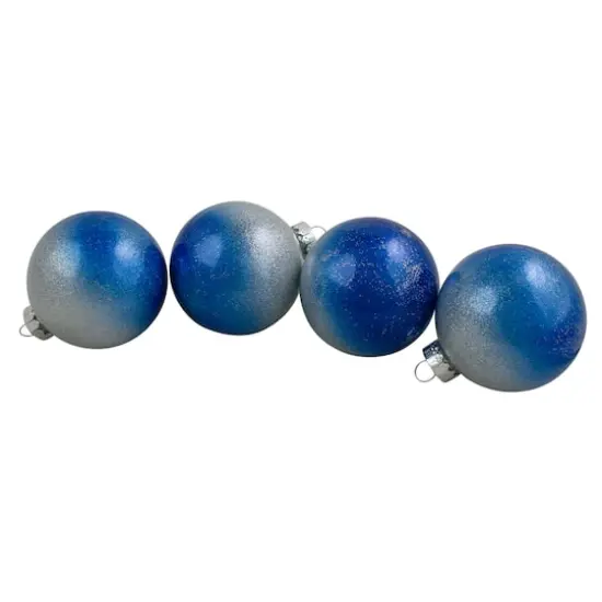 4ct. 2.75" Blue & Silver Glittered Glass Christmas Ornament Ball Set {1}